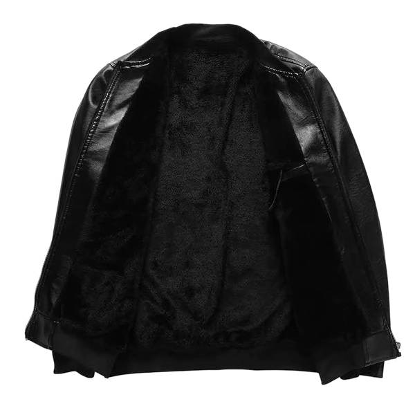 Men’s Classic Moto Black Leather Jacket – Warm Fleece Lined - Image 2